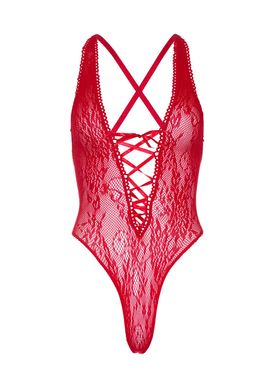Мереживне боді Leg Avenue Floral lace thong teddy Red, шнурівка на грудях, one size SO7964 фото