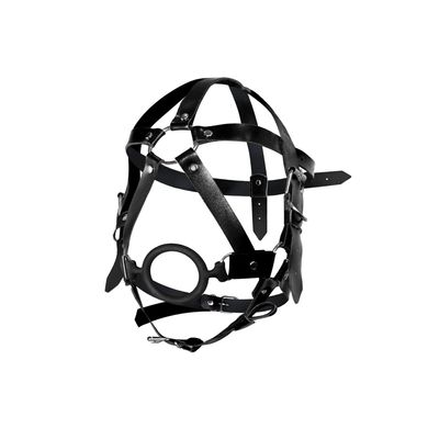 Кляп-маска з силіконовим кільцем Art of Sex - Tamer, Натуральна шкіра, колір Чорний SO9664 фото