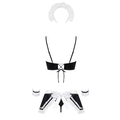 Атласний еротичний костюм покоївки Obsessive Maid set S/M, black, 5 предметів SO7715 фото