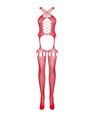 Бодістокінг Obsessive Bodystocking G313 S/M/L red, шнурівка, геометричний декор SO7238 фото