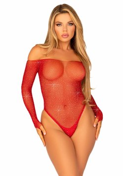 Сетчатое боди со стразами Leg Avenue Crystalized fishnet bodysuit Red One Size