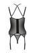 Корсет Passion DROSERA CORSET black, S/M, з кріпленнями для панчіх, трусики в комплекті