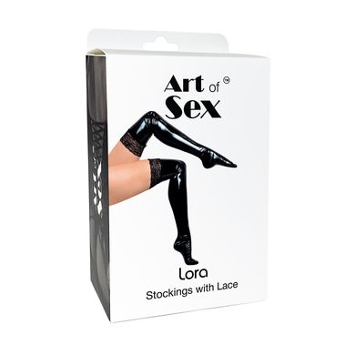 Сексуальні вінілові панчохи Art of Sex - Lora з мереживом, розмір S, колір червоний SO7347 фото