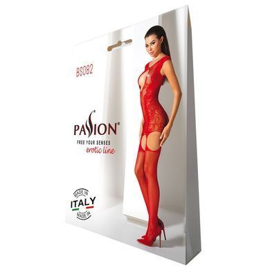 Фото 【Ажурний бодістокінг з панчохами Passion BS082 red】 артикул 【SO4736】 для покупки у FunLove