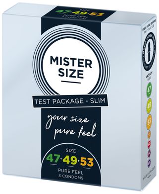 Набір презервативів Mister Size - pure feel - 47–49–53 (3 condoms), 3 розміри, товщина 0,05 мм