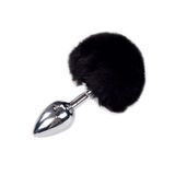 Металева анальна пробка Кролячий хвостик Alive Fluffy Plug M Black, діаметр 3,4 см SO6315 фото