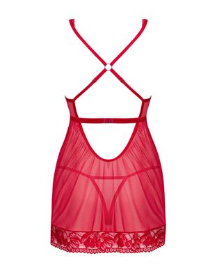 Прозора сорочка бебі-дол Obsessive Lacelove babydoll & thong XL/2XL Red, мереживо, стрінги SO8648 фото