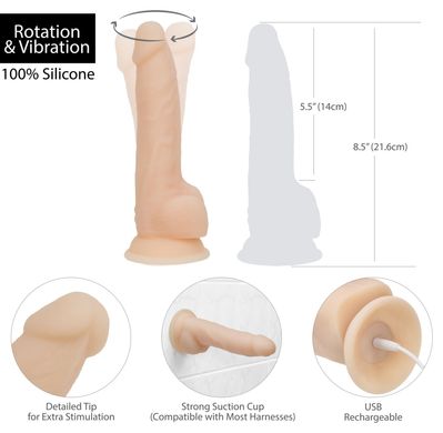 Фалоімітатор з ротацією Naked ADDICTION James 8″ Rotating & Vibrating Dong (м'ята упаковка!!!) SO5587-R фото