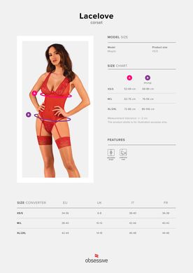 Прозрачный корсет Obsessive Lacelove corset XL/2XL Red, кружево, подвязки для чулок SO8651 фото