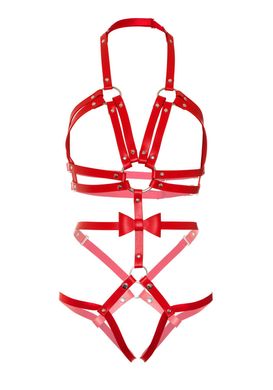 Портупея-тедді з ременів Leg Avenue Studded O-ring harness teddy S Red, екошкіра SO8560 фото