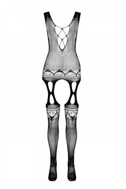 Бодистокинг с плетением на груди Passion BS099 One Size, black, открытый доступ, имитация подвязок SO8938 фото