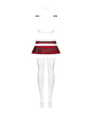 Еротичний костюм школярки з мініспідницею Obsessive Schooly 5pcs costume S/M, біло-червоний, топ, сп SO7304 фото