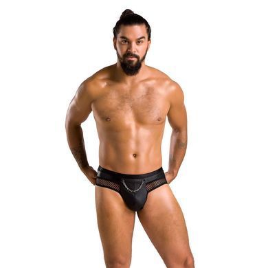 Фото 【Чоловічі труси з ланцюжком Passion 030 SLIP TOM L/XL Black, екошкіра, відкриті сідниці】 артикул 【SO7561】 для покупки у FunLove