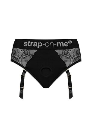 Кружевные трусы для страпона с подвязками для чулок Strap-On-Me DIVA HARNESS - L (мятая упаковка!!!)