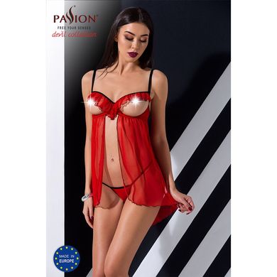 Прозрачный пеньюар с открытой грудью CHERRY CHEMISE red S/M - Passion Exclusive, трусики