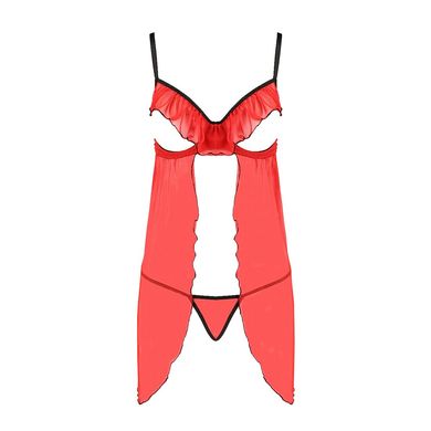 Прозрачный пеньюар с открытой грудью CHERRY CHEMISE red S/M - Passion Exclusive, трусики