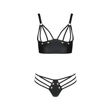 Комплект з екошкіри з люверсами та ремінцями Malwia Bikini black L/XL — Passion, бра та трусики SO5762 фото