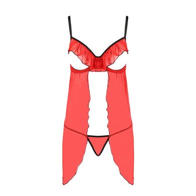 Прозрачный пеньюар с открытой грудью CHERRY CHEMISE red XXL/XXXL - Passion Exclusive, трусики