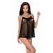 Сорочка прозрачная беби долл Passion MELANIA CHEMISE XXL/XXXL, black, трусики, на тонких бретелях