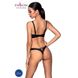 Комплект Passion CELINE BIKINI 2XL/3XL black відкритий бра з стрічками стрінги з шнурівкою, екошкіра