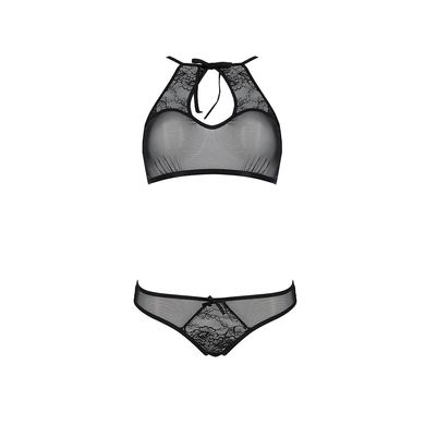 Комплект: бра, трусики з ажурним декором та відкритим кроком Ursula Set black L/XL — Passion SO5841 фото