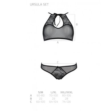 Комплект: бра, трусики з ажурним декором та відкритим кроком Ursula Set black S/M — Passion SO5842 фото