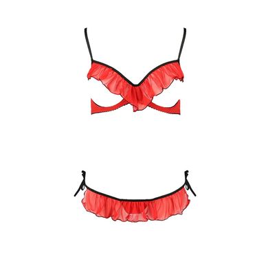 Комплект білизни CHERRY SET OpenBra red S/M - Passion Exclusive: відкритий ліф, трусики-спідничка PS25508 фото