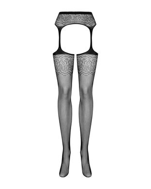 Сітчасті панчохи-стокінги з квітковим малюнком Obsessive Garter stockings S207 S/M/L, чорні, імітаці SO7266 фото