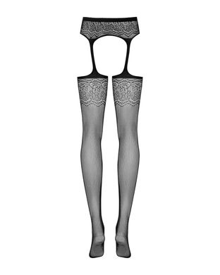 Сетчатые чулки-стокинги с цветочным рисунком Obsessive Garter stockings S207 XL/XXL, черные, имитаци