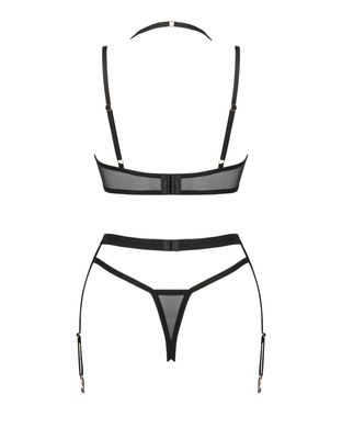 Комплект білизни Obsessive Selinne 3-pcs set XS/S Black, бюстгальтер, стрінги пояс для панчіх SO8667 фото