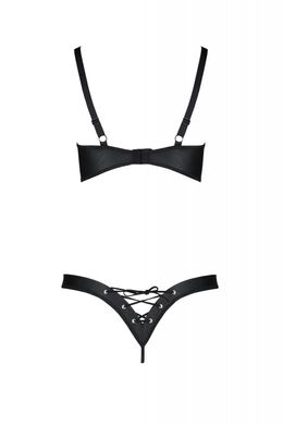 Комплект из экокожи Passion Celine Bikini 6XL/7XL black, открытый бра, стринги со шнуровкой SO7058 фото