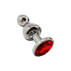 Металева анальна пробка Wooomy Lollypop Double Ball Metal Plug Red M, діаметр 3,1 см, довжина 9,4 см SO7423 фото