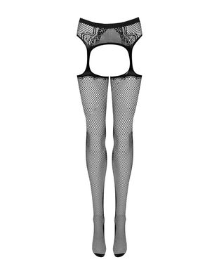 Сетчатые чулки-стокинги с узором на ягодицах Obsessive Garter stockings S232 S/M/L, черные, имитация