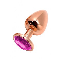Металева анальна пробка Wooomy Tralalo Rose Gold Metal Plug Magenta L, діаметр 4 см, довжина 9 см SO7425 фото