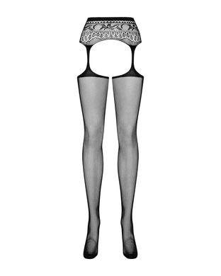 Сетчатые чулки-стокинги с кружевным поясом Obsessive Garter stockings S307 XL/XXL, черные, имитация