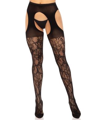 Панчохи Leg Avenue Eyelet lace suspender hose Black One Size