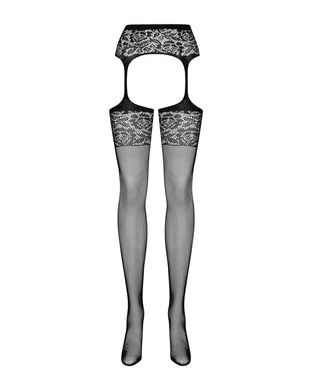 Сетчатые чулки-стокинги с имитацией гартеров Obsessive Garter stockings S500 S/M/L, черные, с доступ