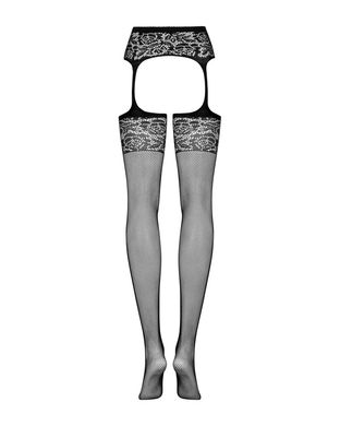 Сетчатые чулки-стокинги с имитацией гартеров Obsessive Garter stockings S500 S/M/L, черные, с доступ