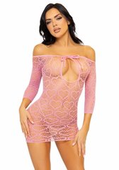 Платье-сетка с сердечками Leg Avenue Heart net mini dress Pink, завязки, открытые плечи, one size SO7960 фото