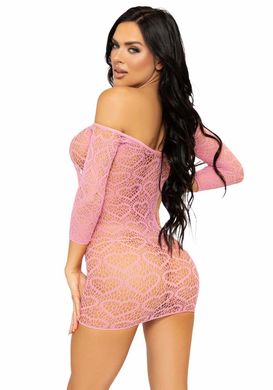 Платье-сетка с сердечками Leg Avenue Heart net mini dress Pink, завязки, открытые плечи, one size SO7960 фото