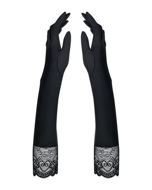 Високі рукавички з каменями та мереживом Obsessive Miamor gloves, black SO7716 фото