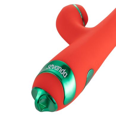 Вибратор-кролик с флоггером LOCKINK SEVANDA Whip Vibrating Massage Wand - Red & Green