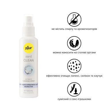 Фото 【Очищувальний спрей pjur med CLEAN 100 мл для ніжної шкіри та іграшок, антибактеріальний】 артикул 【PJ10440】 для покупки у FunLove