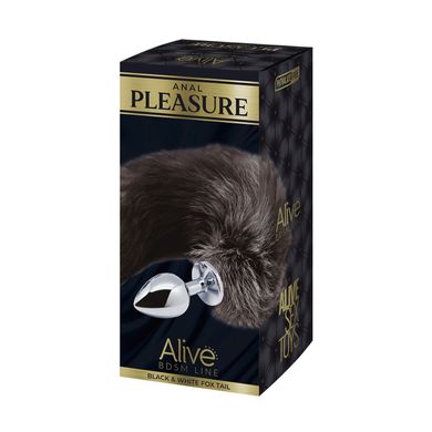 Металева анальна пробка Лисячий хвіст Alive Black And White Fox Tail M (мятая упаковка) SO6322-R фото