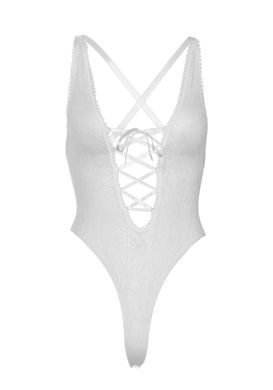 Мереживне боді Leg Avenue Floral lace thong teddy White, шнурівка на грудях, one size SO7963 фото