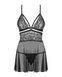 Эротический кружевной комплект с сеточкой Obsessive 838-BAB-1 babydoll & thong black L/XL, черный, п