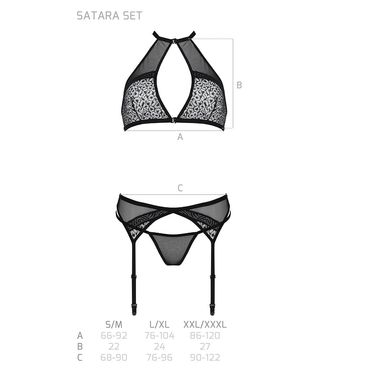 Комплект білизни Passion SATARA SET L/XL black, топ, пояс для панчіх, стрінги SO8481 фото