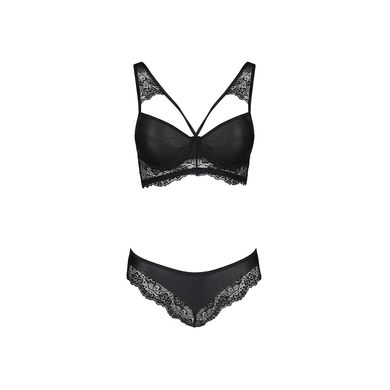 Комплект из эко-кожи с кружевом Loona Set black L/XL - Passion, бра и трусики SO5361 фото